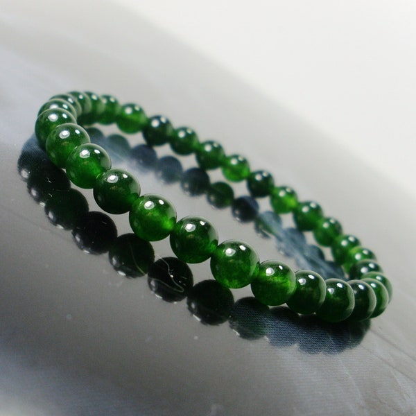 Bracelet jade vert impérial 6 mm, bracelet pierres précieuses naturelles, bracelet femme homme, bracelet néphrite, bracelet de perles + pochette cadeau