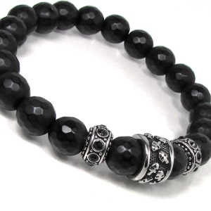 Natuurlijke zwarte onyx herenarmband met 316L roestvrij staal, herenschedelarmband, herenkralenarmband, herencadeau, herenedelsteenarmband