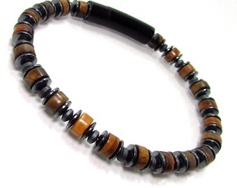 Bracciale Da Uomo In Pelle Nera Con Chiusura Magnetica Acciaio Placcato Oro