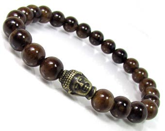 Bronzite Mens Buddha Bracelet 8mm, Natural Gemstone Bracelet, Unisex Women Mens Bracelet, Handmade Mens Beaded Bracelet, Gift for Men