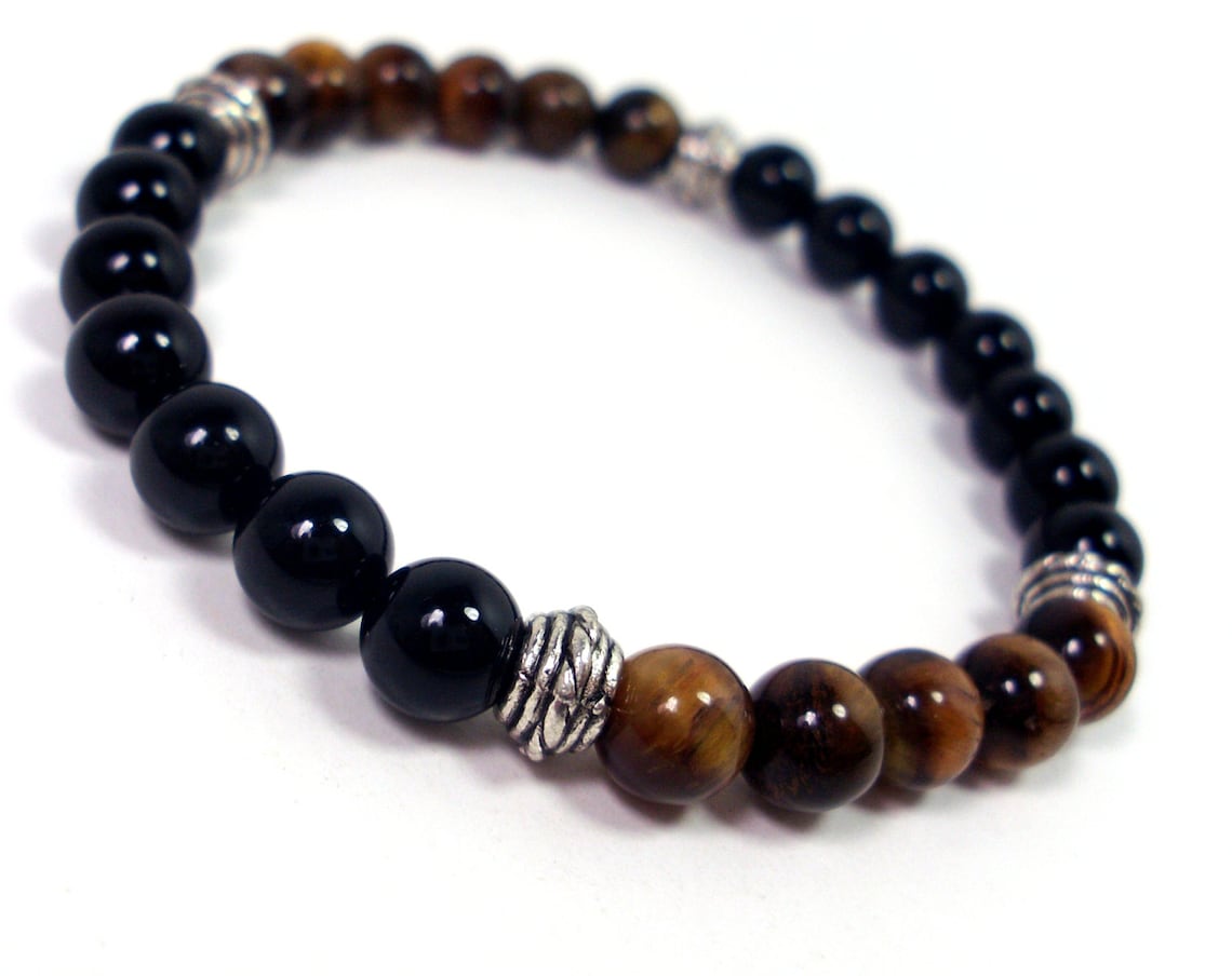 Tiger Eye & Lava Rock Beaded Bracelet For Men - Leather Magnetic Clasp Stress Relief Jewelry - View #9
