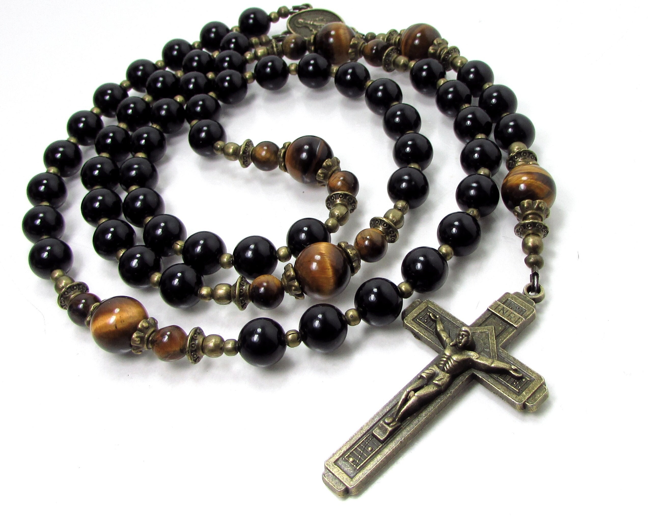 Tiger Eye and Onyx Catholic Rosary 