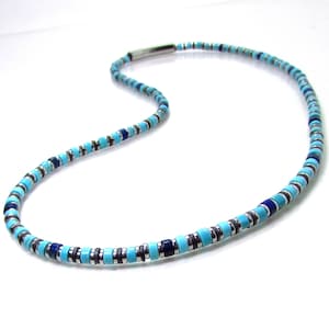 Turkoois en hematiet ketting, HANDGEMAAKTE EDELSTEEN KETTING, cadeau voor mannen, turquoise choker kralenketting roestvrijstalen bajonetsluiting