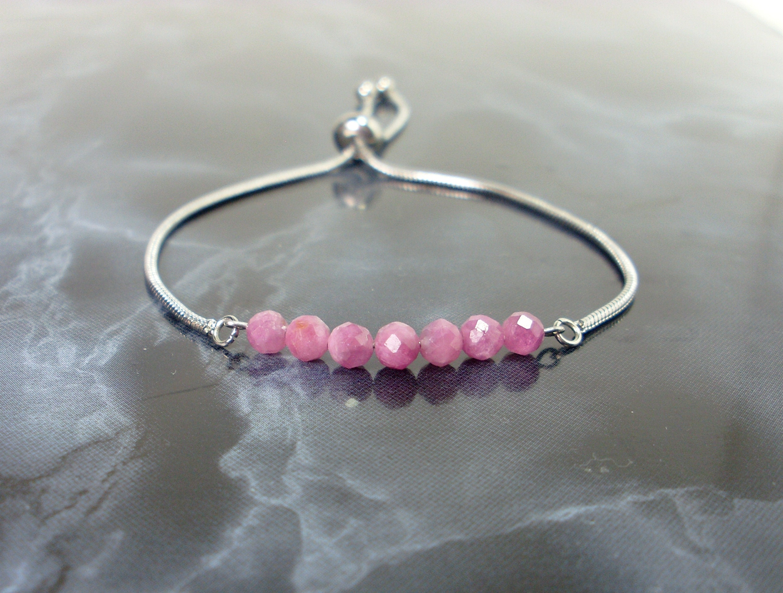 Pink Tourmaline Bracelet 4mm Natural Gemstone Adjustable Etsy