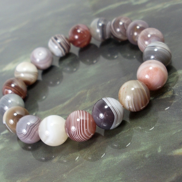 Genuine Botswana Agate Bracelet 10 mm, Natural Gemstone Bracelet,  Women Men Beaded Bracelet, Gift for Her for Him + Gift Bag