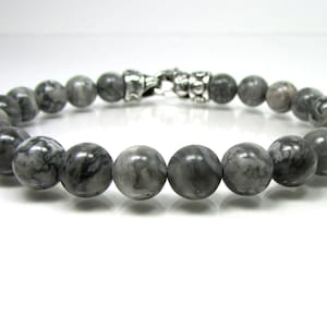 Bracelet pour homme en jaspe gris 8 mm avec fermoir, bracelet pour homme en pierres précieuses naturelles, bracelet pour homme en jaspe, bracelet de perles pour homme, cadeau pour homme