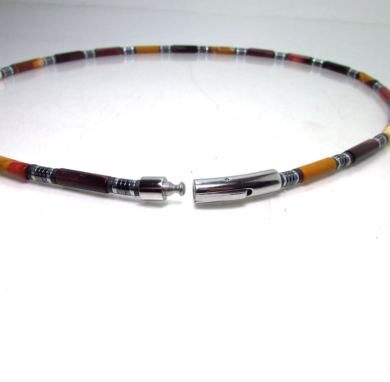 Mookaite Jasper and Hematite Men Necklace, Impression Jasper Mens ...