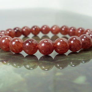 Bracelet quartz fraise de Madagascar authentique 8 mm, bracelet de pierres précieuses naturelles, bracelet de perles quartz fraise femme homme + sac cadeau