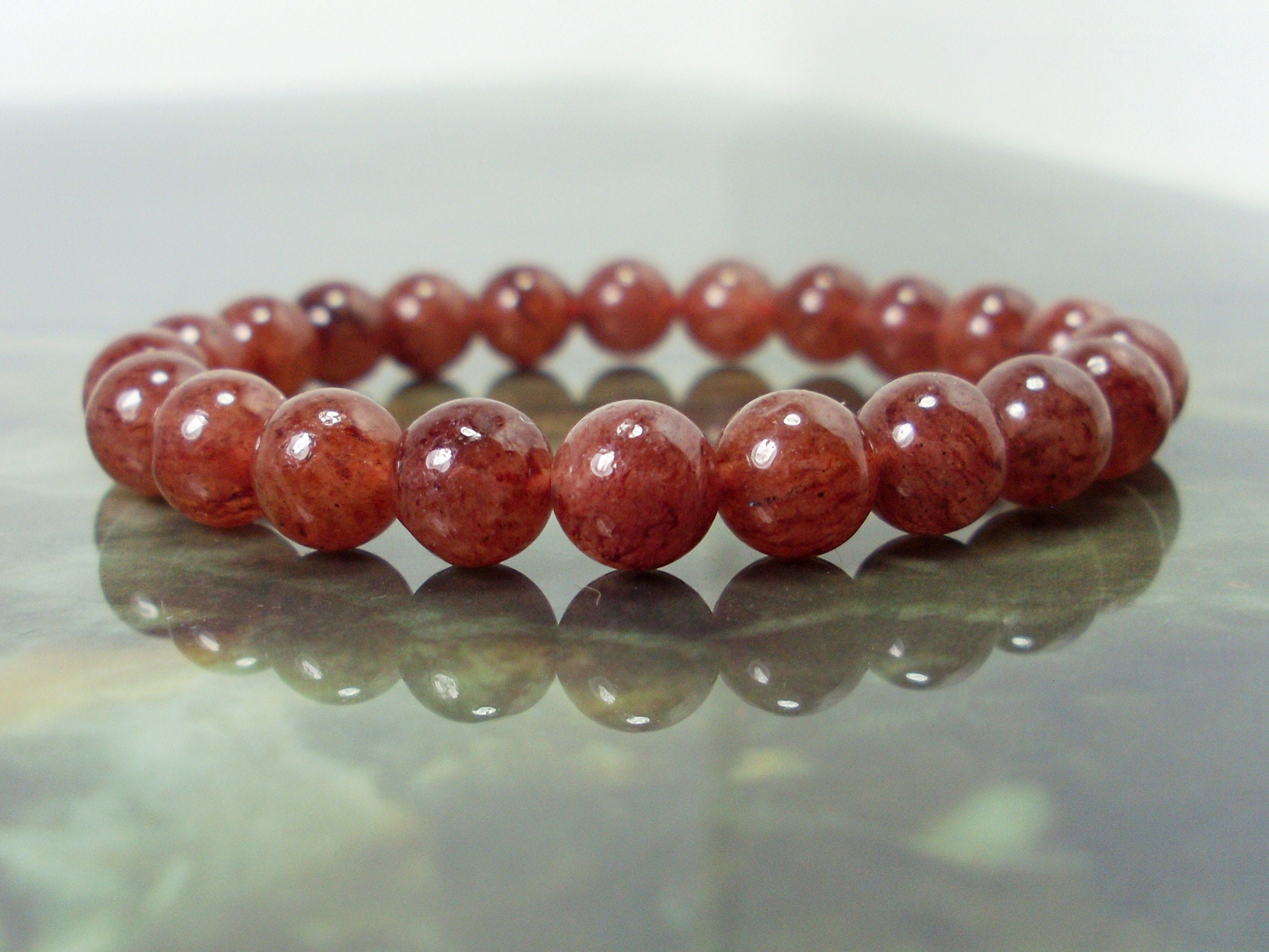 Genuine Madagascar Strawberry Quartz Bracelet 8mm, Natural Gemstone Bracelet, Strawberry Quartz  Women Men Beaded Bracelet + Gift Bag