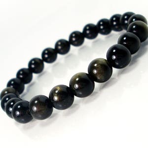Golden Sheen Obsidian Bracelet 8mm, Natural Gemstone Bracelet,  Women Men Bracelet, Black Beaded Bracelet, Gift for Him Her +Gift Bag