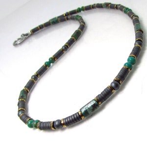 Collier pour homme turquoise naturelle et hématite, collier pour homme turquoise, cadeau pour homme, collier de perles pour homme, collier de pierres naturelles pour homme