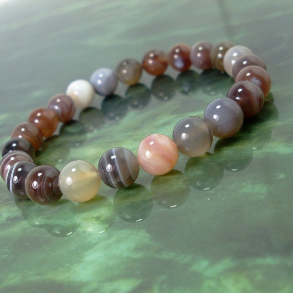 Genuine Botswana Agate Bracelet 8mm, Natural Gemstone Bracelet,  Women Men Beaded Bracelet, Healing Crystal Agate Bracelet + Gift Bag