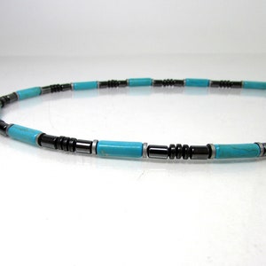 Turquoise and Hematite Mens Necklace, Unisex Necklace, Natural Gemstone Mens Necklace, Gift for Men, Mens Choker,Mens Beaded Necklace