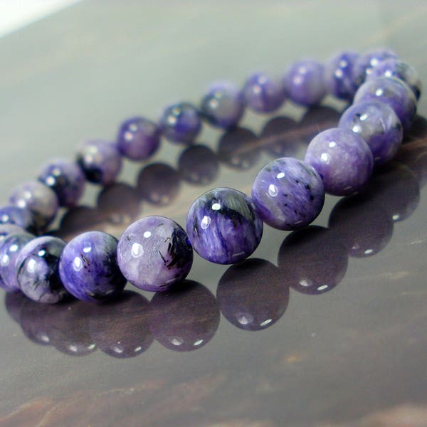 Natural Charoite Bracelet 8mm,  Women Men Bracelet, Natural Gemstone Bracelet, Russian Charoite Beaded Bracelet, Gift + Gift Box