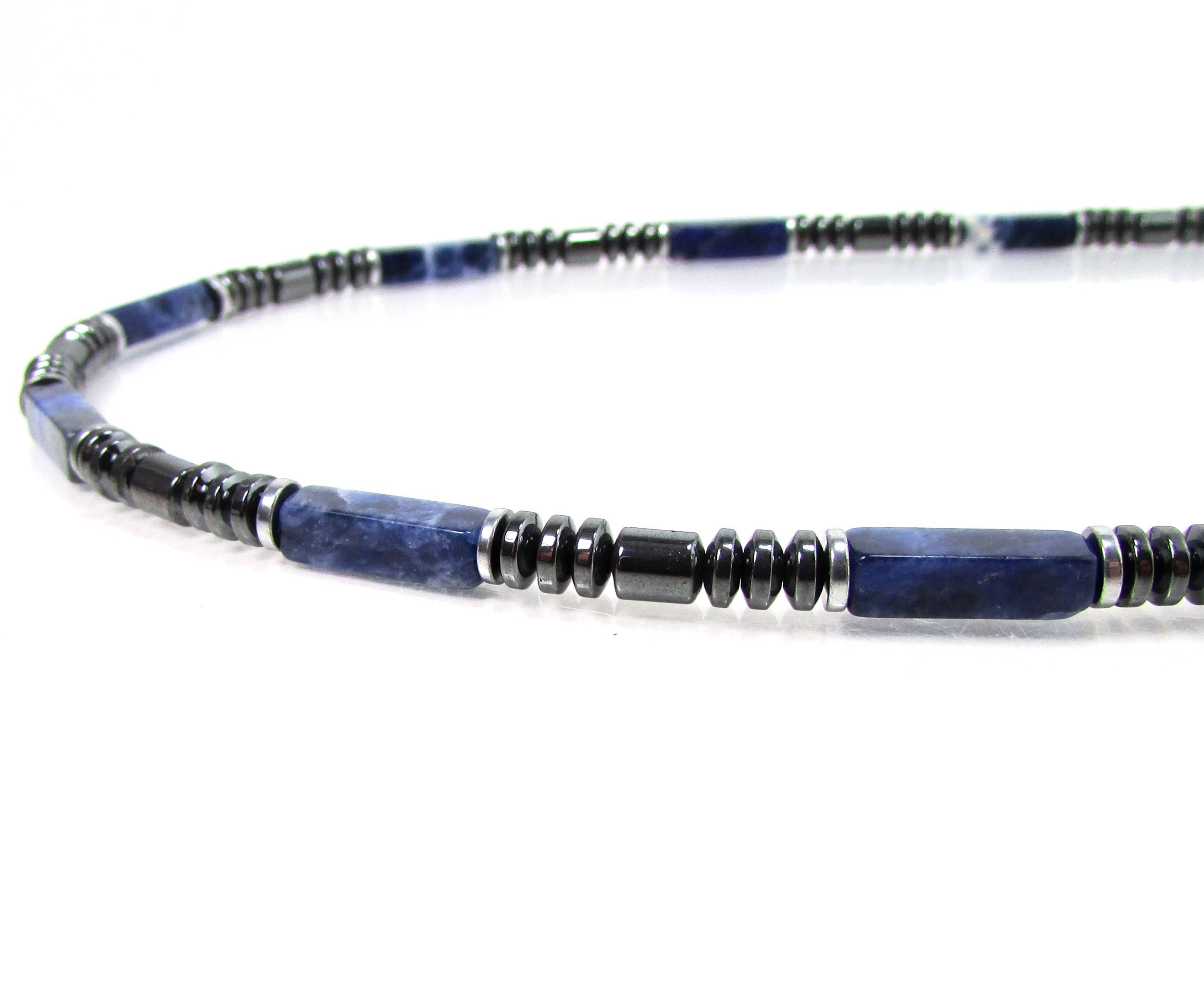 Sodalite and Hematite Mens Necklace Sodalite Necklace for Etsy