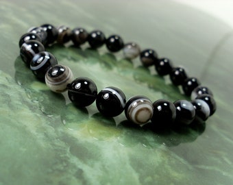 Black Sardonyx Bracelet 8mm or 6mm, Natural Gemstone Beads Women Men Stretch Bracelet, Handmade Genuine Healing Crystal Bracelet +Gift Bag