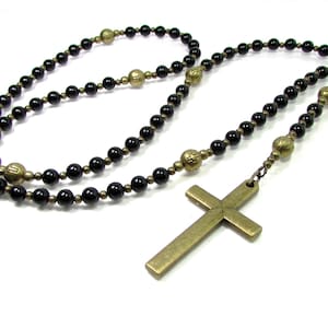 Black Onyx Rosary Necklace, 7 decade Rosary, Handmade Mens Rosary Necklace, Mens Cross Necklace, Mens Gemstone Necklace, Gemstone Rosary