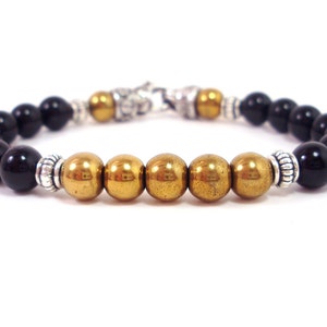 Onyx and Hematite Mens Bracelet 8mm with Clasp, Natural Gemstone Mens Bracelet, Onyx Mens Bracelet, Mens Beaded Bracelet, Gift for Men