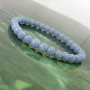 Natural Blue Angelite Bracelet 6mm, Genuine Gemstone Bracelet, Women Mens Stretch Beaded Bracelet, Healing Crystal Bracelet + Gift Bag