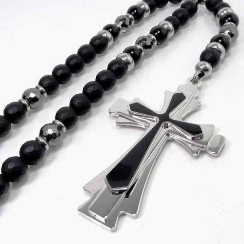 Onyx and Hematite Rosary Necklace for 