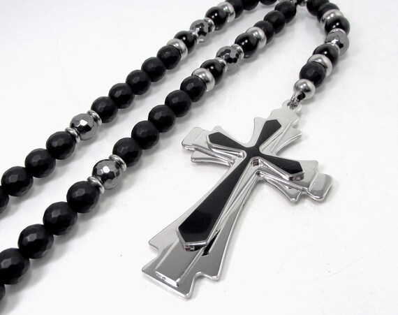 Onyx and Hematite Rosary Necklace for 