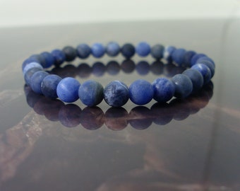 Frosted African Blue Sodalite Bracelet 6mm, Matte Natural Gemstone Bracelet,  Women Mens Beaded Bracelet, Blue Namibian Sodalite + Gift Bag
