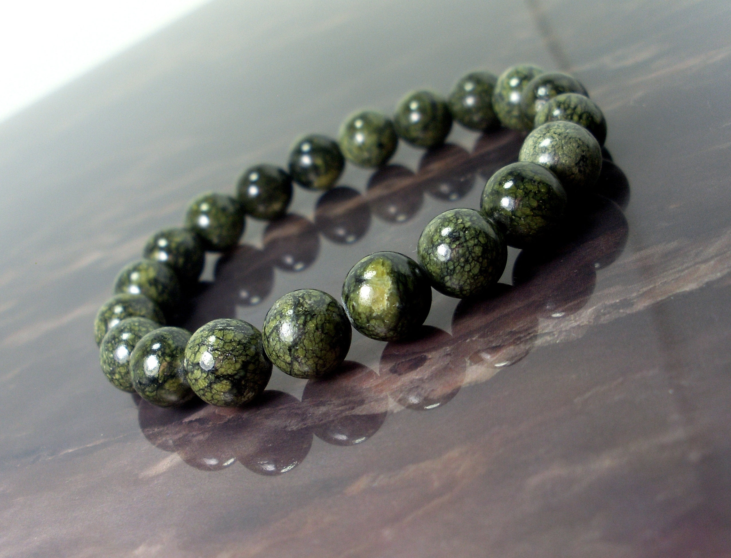 千ブレスレット Genuine Russian Serpentine Bracelet 10mm, 