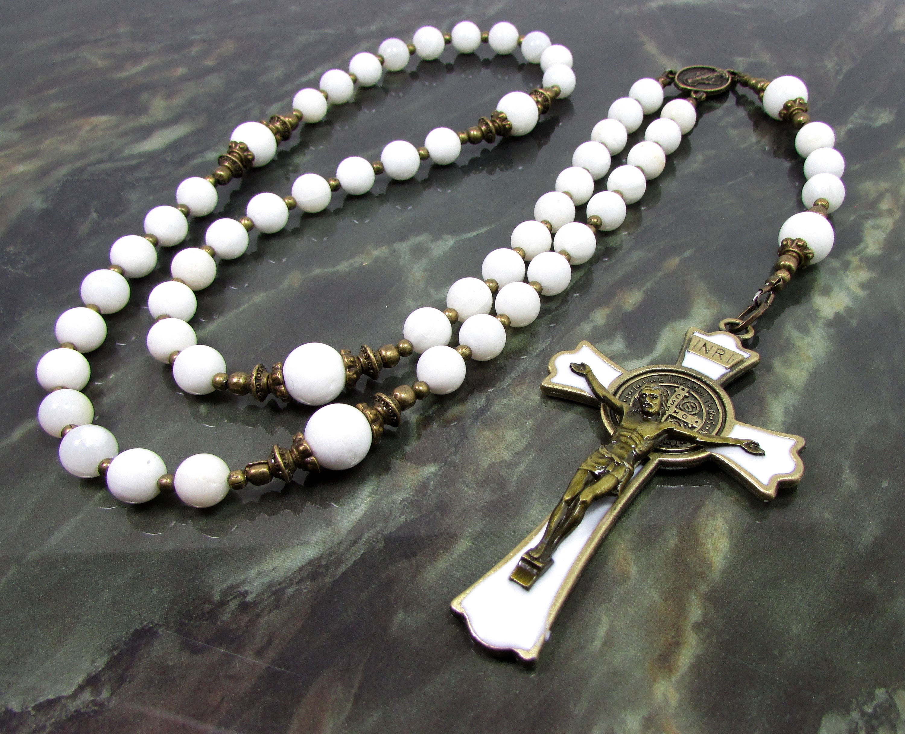 Necklaces : Rosary Beads 23 Inch 8mm Necklace Pearl/Madonna ...