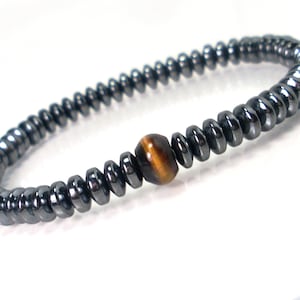 Hematite and Tiger Eye Mens Bracelet 6mm,  Women Mens Beaded Bracelet, Natural Gemstone Bracelet, Minimalistic Bracelet + Gift Bag