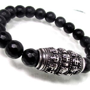 Bracciale da uomo in onice nero opaco con chiusura magnetica in acciaio inossidabile 316L, bracciale con teschio da uomo, bracciale con perline di pietre preziose da uomo + sacchetto regalo