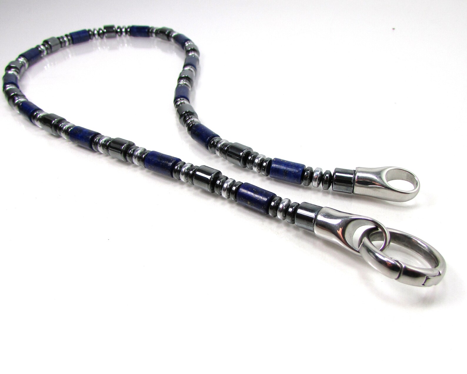 NVM FRNCH 316L Steel and Lapis Lazuli Natural Stone Blue Color Men's Necklace FRJ30772-872-L - Metz