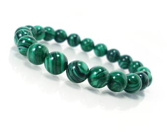 Malachit 8 mm Armband, handgemachtes Stein Armband, Damen Herren Armband, Perlen Armband + Geschenk Tasche