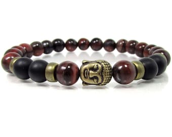 Onyx and Red Tiger Eye Mens Bracelet,Buddha Bracelet,Mens Bracelet,Gift for Men,Mens Gemstone Bracelet,Bracelet for Men,Mens Beaded Bracelet