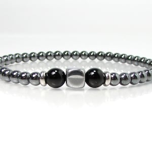 Black Onyx and Hematite Mens Bracelet, Mens Natural Gemstones Bracelet, Mens Beaded Bracelet, Tiny Minimalistic Bracelet for Him