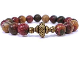 Picasso Jasper 8mm Bracelet, Natural Gemstones Bracelet, Cherry Creek Jasper,  Women Mens Beaded Bracelet Mia Patrino + Gift Bag