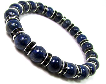 Natural Lapis Lazuli Mens Gemstone Bracelet 8mm, Gift for Men, Mens Gemstone Bracelet, Bracelet for Men, Mens Beaded Bracelet, Gift for Him