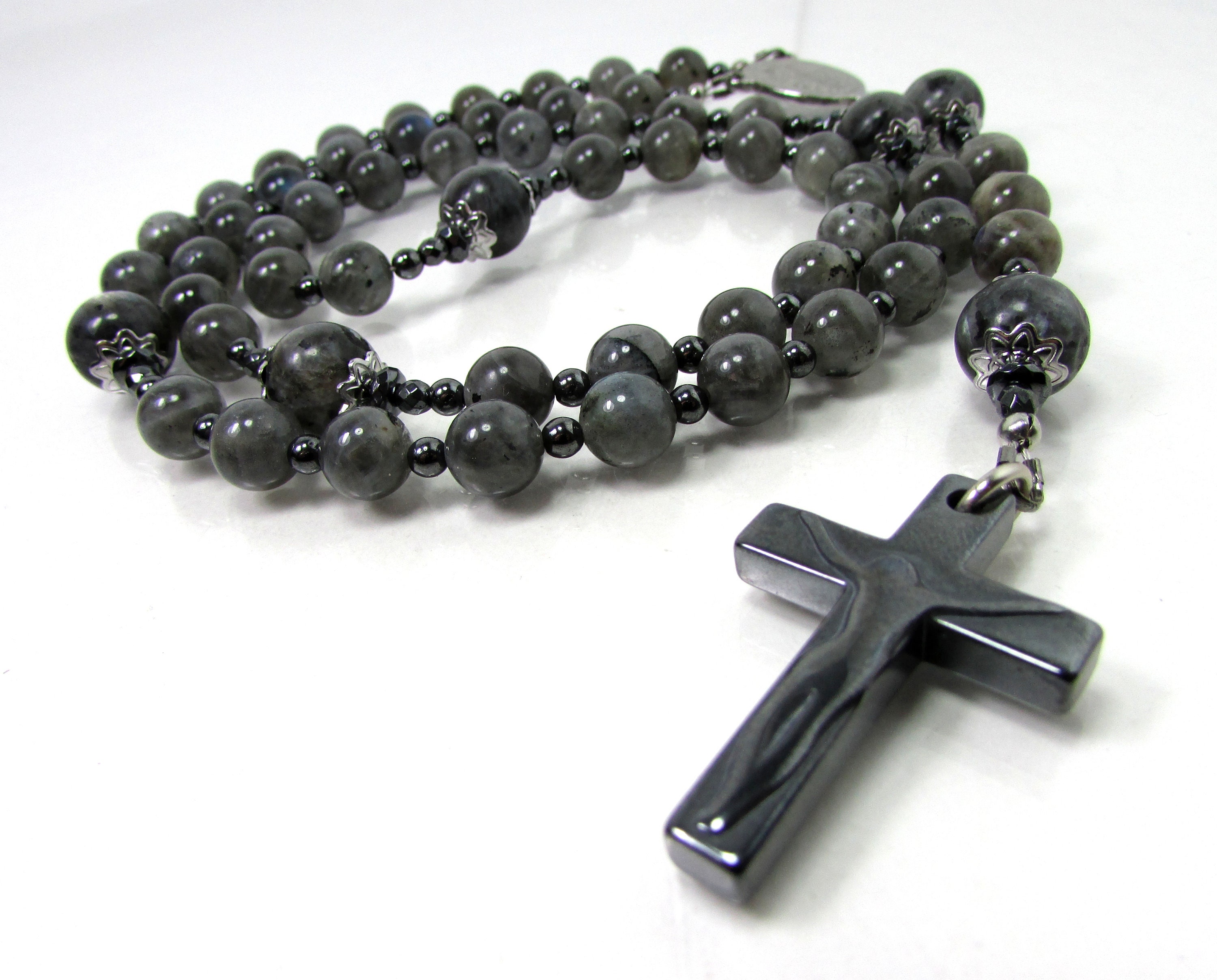 Buy Hematite Mens Rosary Necklace Stainless Steel Cross Mens