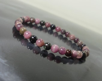Multicolor Tourmaline 6mm Bracelet, Natural Gemstone Bracelet, Unisex Women Mens Handmade Stretch Beaded Bracelet, Gift for Her + Gift Bag