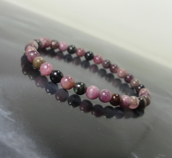 Multicolor Tourmaline 6mm Bracelet, Natural Gemstone Bracelet, Unisex Women Mens Handmade Stretch Beaded Bracelet, Gift for Her + Gift Bag