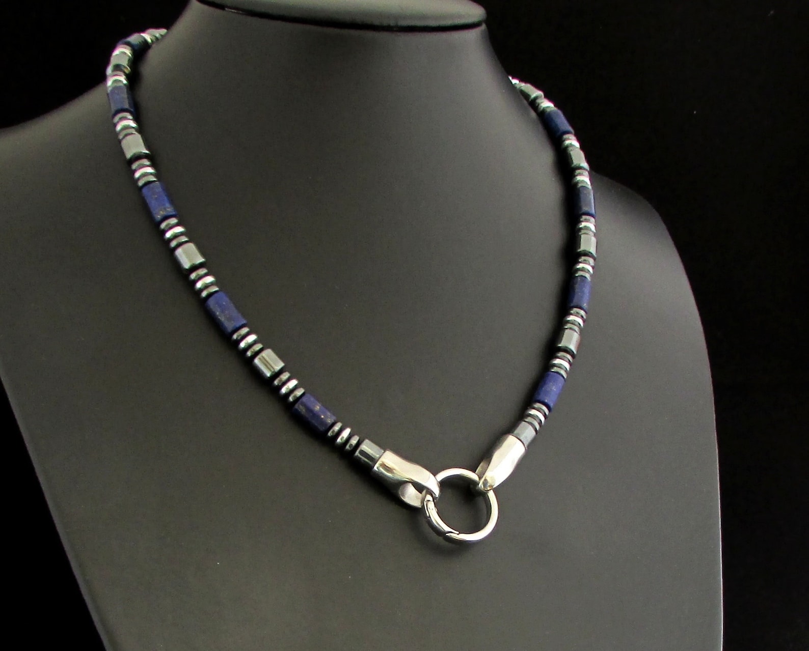 Lapis Lazuli Mens Necklace With 316L Stainless Steel Clasp Etsy