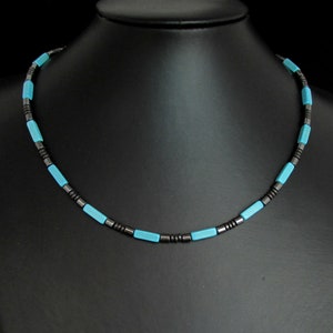 Turquoise and Hematite Necklace, Unisex Turquoise Mens Women Necklace, Gift for Men, Mens Gemstone Necklace,Mens Choker Beaded Necklace