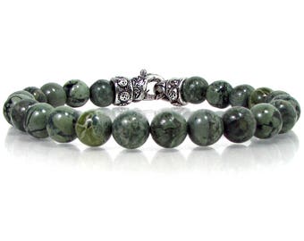 Green Jasper Mens Bracelet 8mm with Clasp, Natural Gemstone Bracelet, Unisex Mens Women Bracelet, Mens Beaded Bracelet, Gift for Men