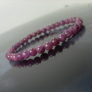 Natural Myanmar Ruby Bracelet 5mm for Women or Men, Real Gemstone Beaded Bracelet, January July December Stone, Gift for Her Him + Gift Box