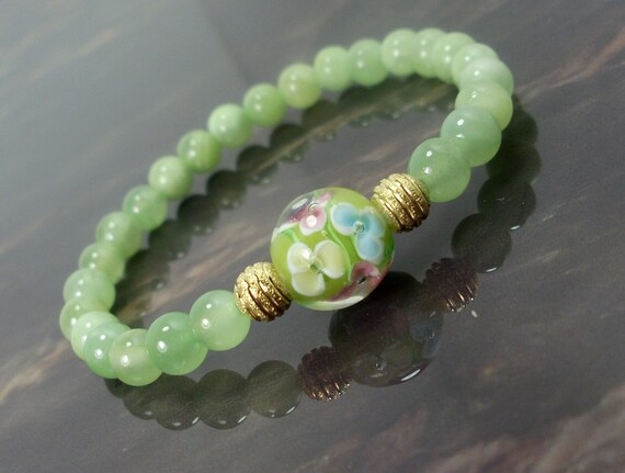 Bracelet En Jade Vert Perles 6mm Naturosphère - Neuf Avec étiquettes