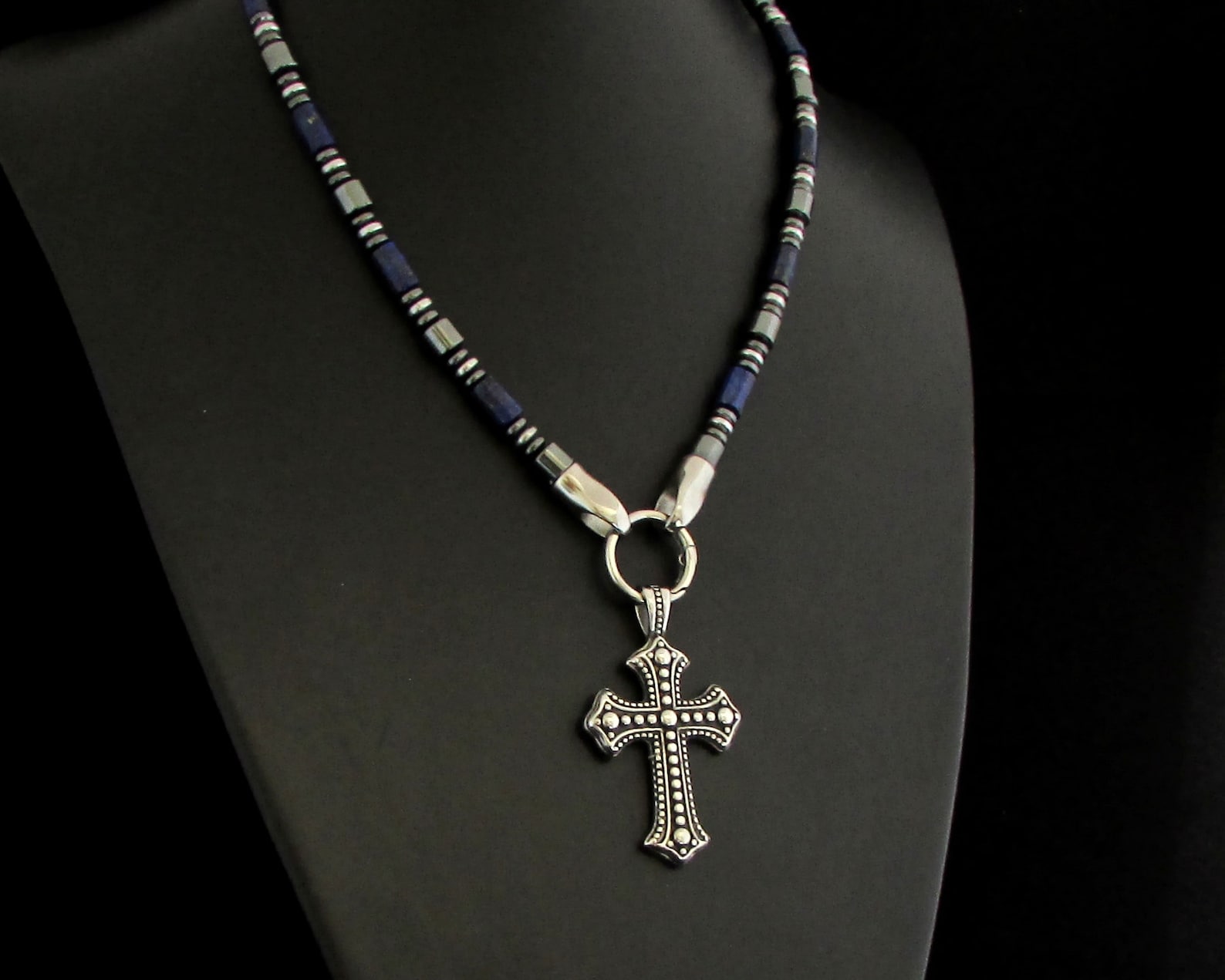 Lapis Lazuli Mens Necklace With 316L Stainless Steel Clasp Etsy