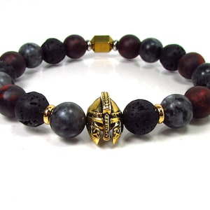 Bracelet pour homme en pierre de lave en jaspe et labradorite, bracelet pour homme, bracelet casque pour homme, cadeau pour homme, bracelet de perles pour homme, bracelet de pierres précieuses pour homme