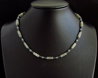 Aquamarin und Labradorit Halskette, Natürliche Edelstein Halskette, Herren Choker Halskette 5 mm, Unisex Männer Frauen Perlen Halskette, Geschenk für Ihn Sie