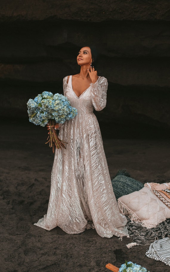 Galaxy By Boom Blus Sparkly Ivory Wedding Dress Unique Etsy