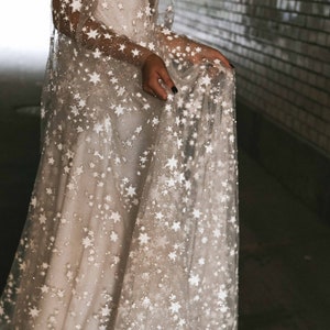 Counting Stars Boho Wedding Dress by Boom Blush. Unique Celestial Bohemian Backless Outfit 2024 with Sleeves, Unique Sparkly Bridal Gown image 4