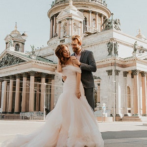 Unique Pink Wedding Dress With Ombre Skirt, Off The Shoulder. Colored Disney Mermaid Wedding Gown 2023 by Boom Blush. image 9